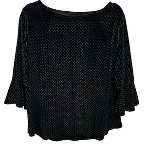 Black Velvet Velour Top with Burnout Design & Bell Sleeves Whimsigoth Witchy